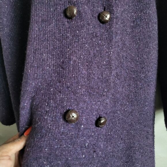 Purple Wool Silk Blend Belted Button down Collar Oversized Sleeve Cardigan S - Picture 12 of 14
